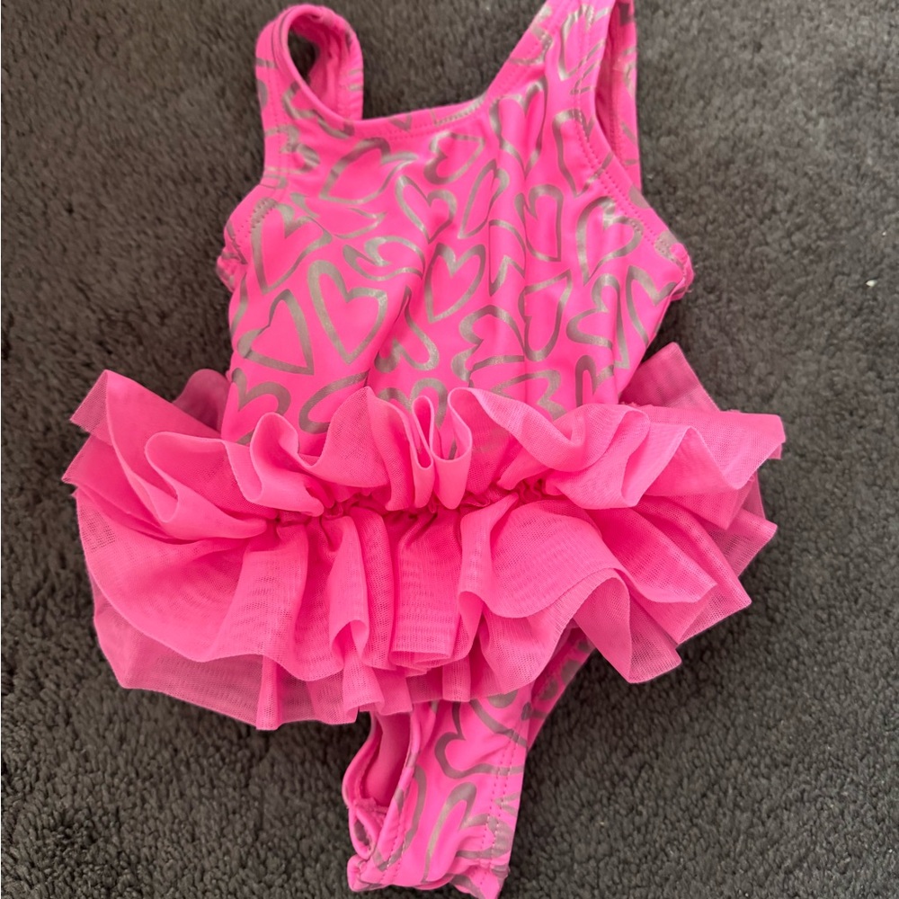 Pink Heart Patterned Tutu Swimsuit Banana boat